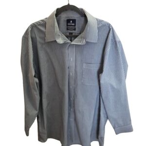 Stafford Men's Classic Bluish Gray W White Pinstripe Dress Shirt Size 18 34/35